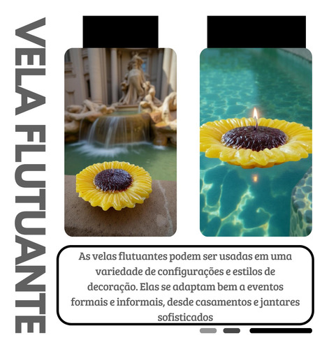 Vela Flutuante P/ Decoração Piscina Girassol Grd - Kit 3 Und Amarelo Girassol Neutra