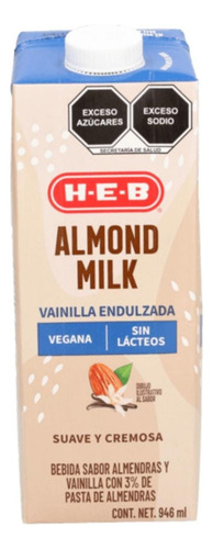 6pz Leche Almendra Vainilla Endulzada Vegana Heb 946ml