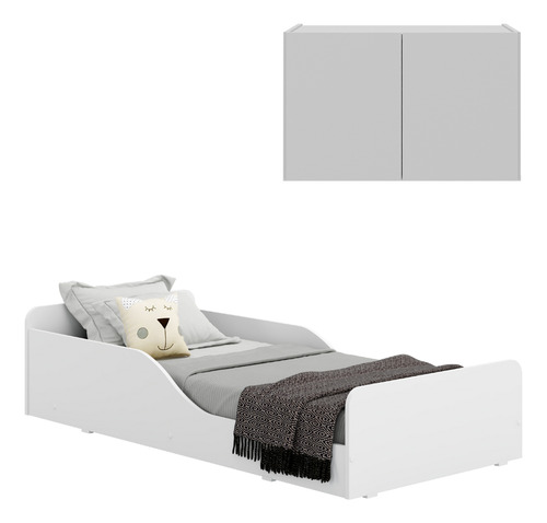 Minicama Montessoriana com Colchão Incluso e Mesa de Cabeceira 2 Portas Multimóveis MP4192 Branco