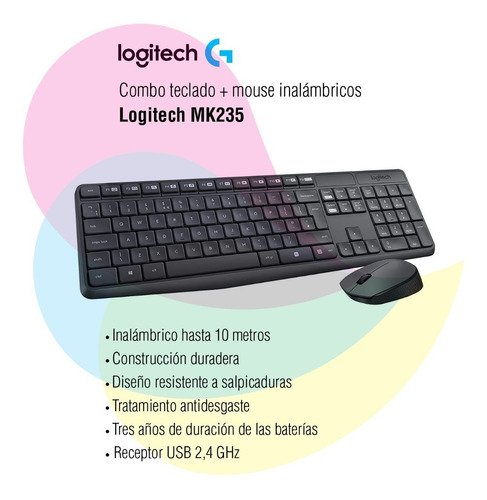 Kit Teclado Y Mouse Inalambrico Mk235 Logitech Color del mouse Negro Color del teclado Negro