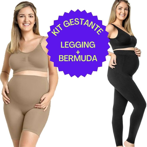 Kit 2 Com: 1 Bermuda Gestante + 1 Calça Legging Anatômica