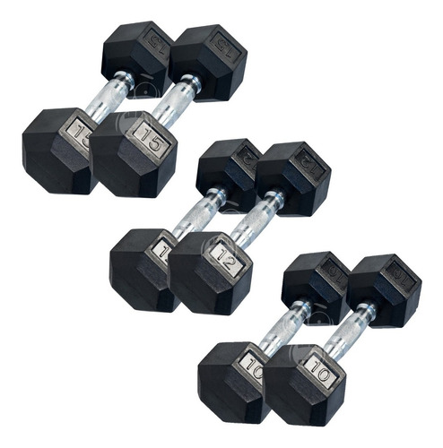 Set 12 Mancuernas Hexagonales Goma Gym Kit 3 5 8 10 12 15