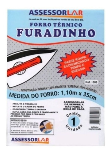 Forro Térmico Para Tábua De Passar Furadinho - 1,10x35 Cm