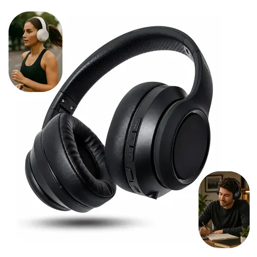 Fone De Ouvido Headphone Bluetooth Sem Fio Estéreo cor Preto Portátil Redução De Ruído Com Microfone Home Bless TWS Wireless Over-ear Headset Bateria Longa Duração Som Potente