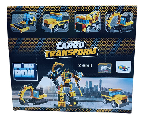 Kit 4 Blocos De Montar Play Box Veículos Construção E Robô Quantidade De Peças 190 Versão Do Personagem Veiculos De Construção