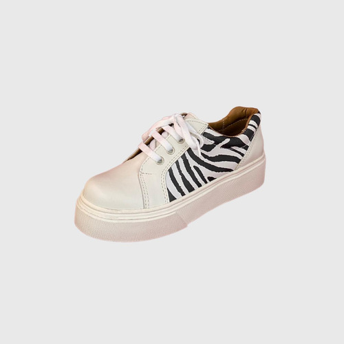 Zapatilla De Cuero Animal Print Blanco Ángel Jeans