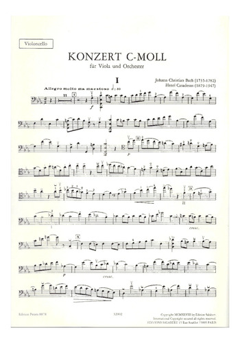 J.c. Bach: Concerto In C Minor For Viola And Orchestra, Edit