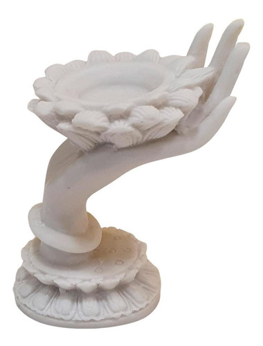 Porta Vela Mão Na Flor De Lótus De Pó De Mármore Branco 12cm