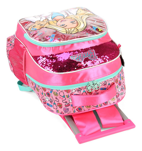 Mochila Rodas Barbie Fashion Lantejoula Pink Cor Rosa