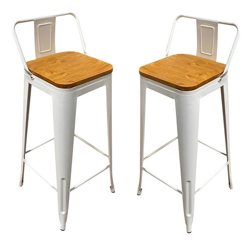 Set X2 Juego Taburete Banqueta Tolix Metal Asiento Madera 