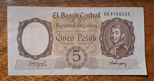 Bottero N 1919 Billete 5 Pesos Moneda Nacional. Excelente!!!