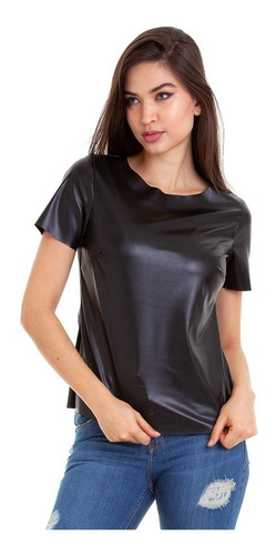 camiseta de couro sintetico feminina