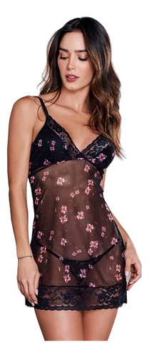 Pijama Mujer Sexy Flowers Transparencia Babydoll Sensual 