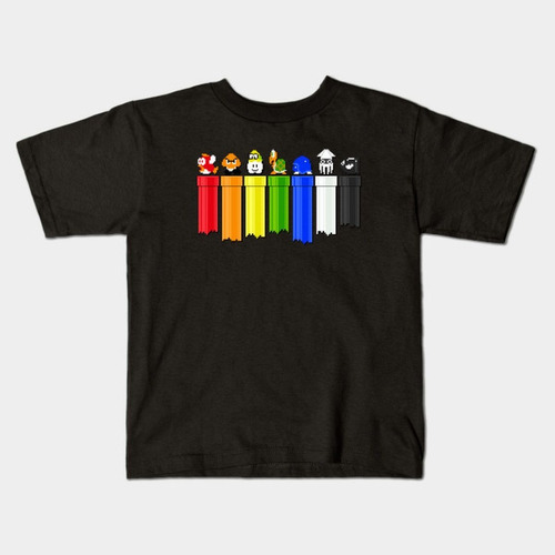 Remera Negra Blanca Bichos Niño Niña Adulto Mario Bros A 6