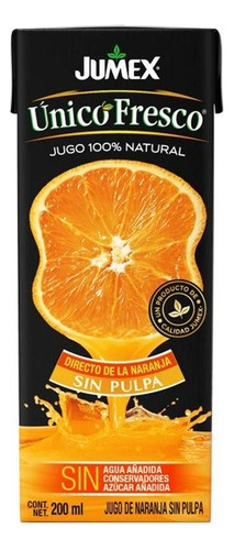 3 Pzas Jugo Jumex Único Fresco De Naranja Sin Pulpa 200 Ml