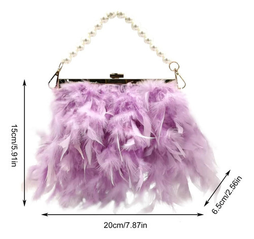 Bolso De Mano De Lujo Con Cadena De Perlas,plumas Para Mujer Color Rosa