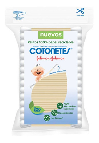 Cotonetes Algodón Johnson & Johnson® Hipoalergénicos 300 Pzs