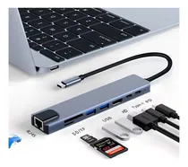 Comprar Hub Usb Tipo C 8 En 1 Lan Hdmi Usb 3.0 Sd Tf Laptop Celular Color Plateado