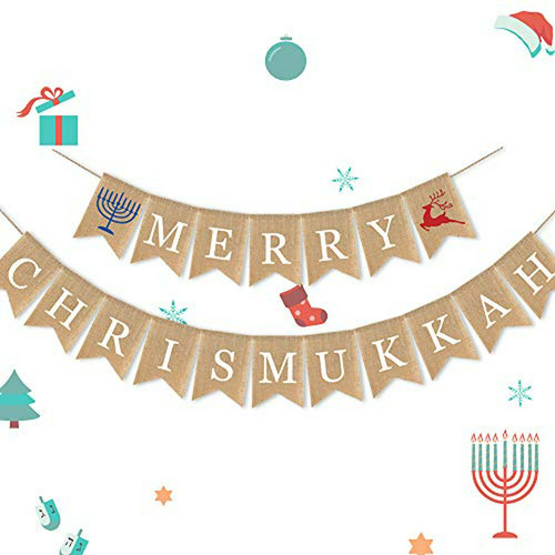 7-gost Burlap Merry Chrismukkah Banner Navidad Y Hanukkah Pa
