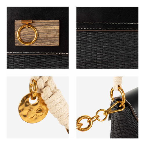 Bolsa Satchel Cloe Para Mujer Look Tejido Broche Magnético Color Negro