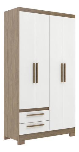 Guarda-roupa Solteiro 4 Portas 2 Gavetas Wood/branco - Cor Marrom