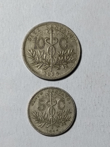 Monedas De Bolivia De 5 Y 10 Centavos 1935