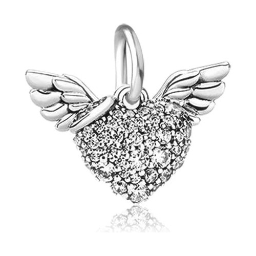 Charm Corazón Con Alas Compatible Plata Ley 925