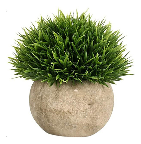 Planta Artificial De Césped Redondo Con Maceta Gris, Interio
