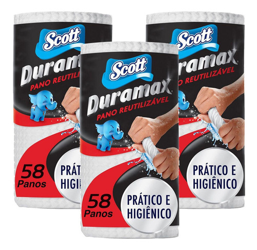 Pano Reutilizável Multiuso Scott Duramax C/3 Rolos 174 Panos Cor Branco