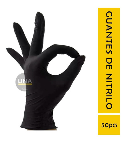 Caja De 50 Guantes Negro De Nitrilo Libre De Polvo