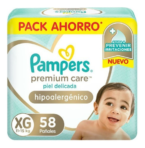 Pañales Pampers Premium Care Hipoalergénico Talle Xg 58 u
