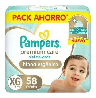 Pañales Pampers Premium Care Hipoalergénico Talle Xg 58 u