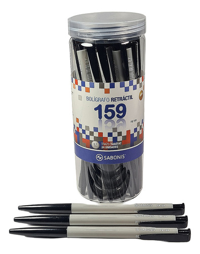 Boligrafo Sabonis Fb159 Tinta Normal Retractil Bote 24 Pcs Tinta Negro Exterior Negro