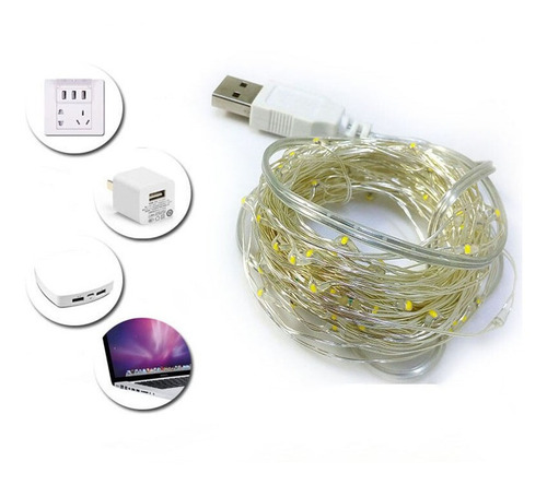 Luces  Luz  Alambre 100 Microled Blanco 10 Metros Usb