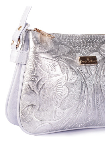Bolsa crossbody Angelozano Jaqueline Grabada Metalica color plata