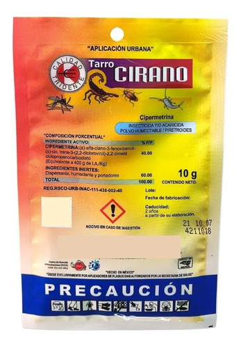 Cirano Insecticida Para Cucarachas Alacrán Chinche Pulga 10g