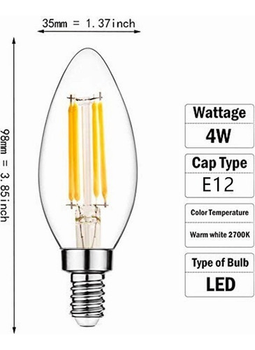 E12 - Bombilla Led De Filamento, 4 W, 35 W, 10 Unidades