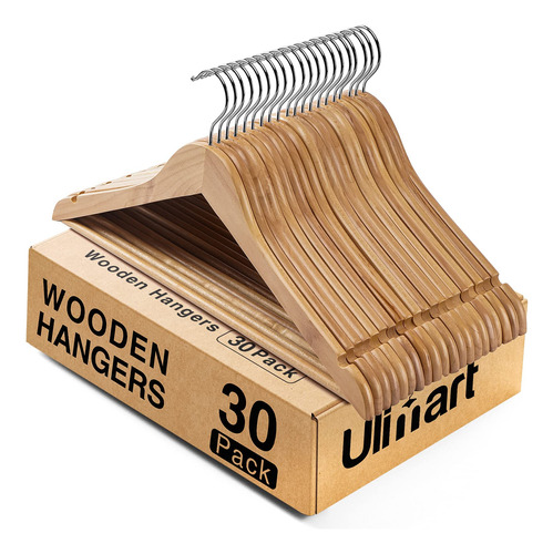 Ulimart Perchas De Madera, Paquete De 30 Perchas De Madera,