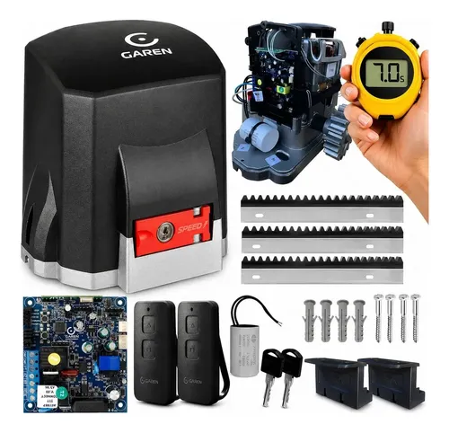 Motor Portao 600kg 7s 1/3hp Kdz Fit Turbo 3m Cremalheira Preto 433mhz Z18 GAREN