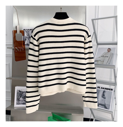 Jersey Tipo Cárdigan De Punto A Rayas Para Mujer