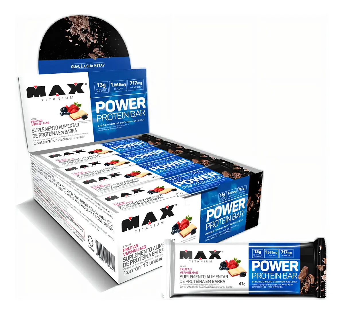 Barra de Proteína Max Titanium Power Protein Bar Frutas Vermelhas 12un 41g Max Titanium