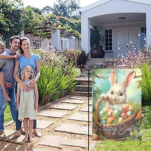 Banderas De Jardín Con Forma De Conejito De Pascua, De Lino,