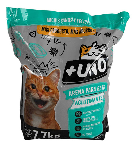 Arena Aglutinante +Uno Gato 7.7kg x 7kg de peso neto  y 7kg de peso por unidad