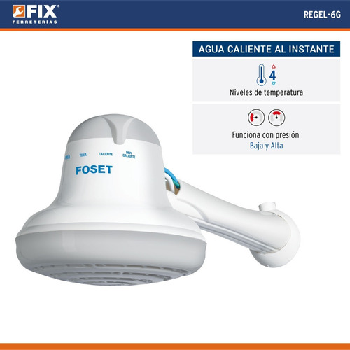 Regadera Eléctrica Con Brazo 4 Temp. Foset Regel-6g, Gris