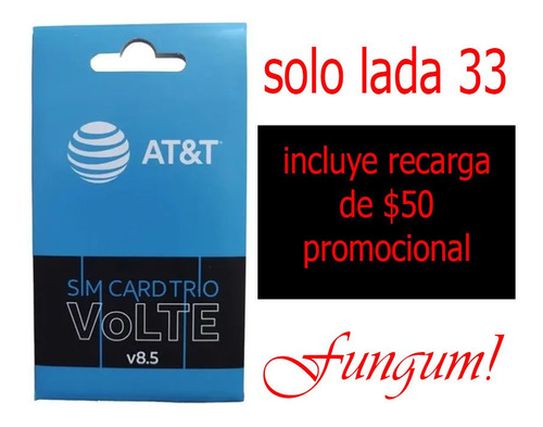 Sim Card At&t Prepago Con Saldo De Regalo ($50) Lada 33