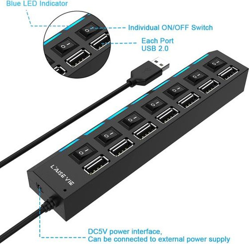 Multiport Divisor, Usb 2.0 Of 7 Puertos, De A