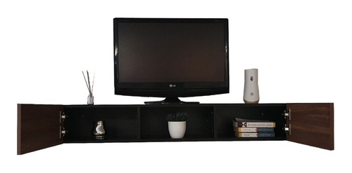 Repisa Escritorio Flotante Con Puertas Para Tv Elegante Color Negro Mate / Cafe