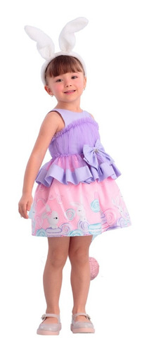 Vestido Infantil Mon Sucré Lilás Coelhinho Fluffy 22262 B.e.
