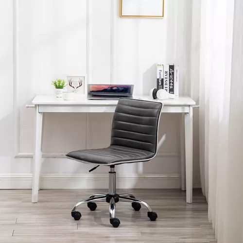 Silla de escritorio, silla de oficina sin brazos, silla giratoria de cuero,  respaldo medio, acanalada, para oficina en casa, silla de escritorio