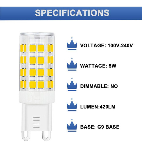 Sumvibe G9 Led Bulb 5w, 40w G9 Reemplazo De Bombilla De Haló